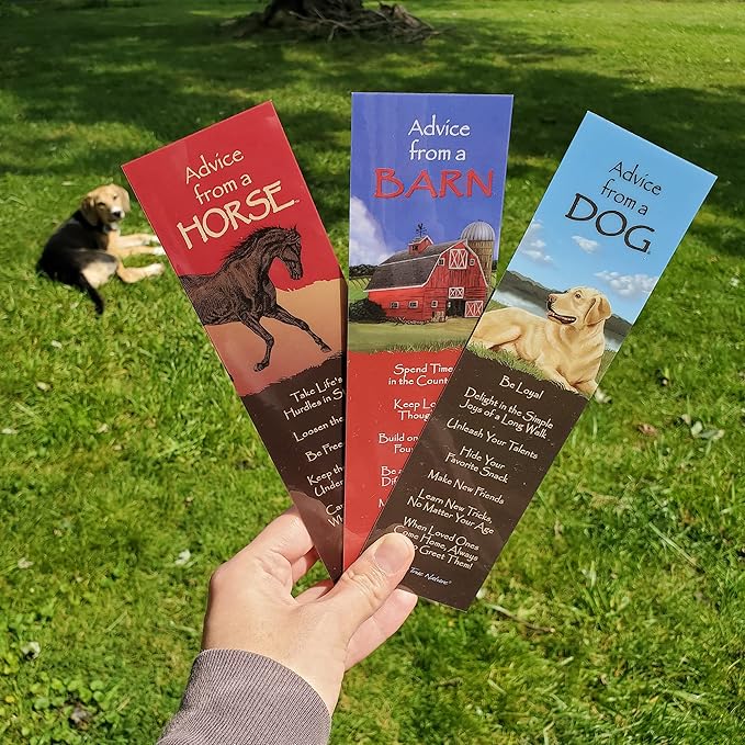 Advice from Nature 3 Bookmark Farm Set, Laminated with Glossy Finish, Printed on Recycled Paper - Barn, Horse, Dog (AMBM-Farm)