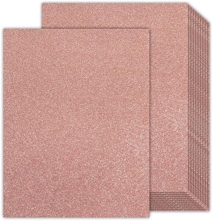 Rose Gold Glitter Cardstock 8.5x11 Double-Sided 24 Sheets, Goefun Gold No-Shed Glitter Paper 280GSM/100lb Pink Card Stock for Craft, Art, Invitation, Graduation, Wedding Party