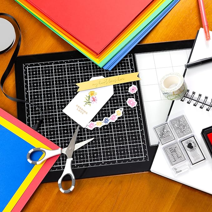 Cardstock 12 x 12 Paper Pack - 65lb Smooth Card Stock for Crafts, Cardmaking, Art Projects - 50 Square Scrapbook Sheets, 5 Assorted Colors - Double Sided with Solid Core, Primary