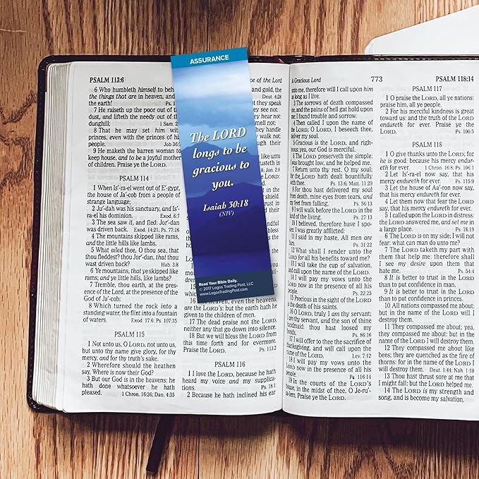 Christian Bookmark with Bible Verse, Pack of 25, Assurance Themed, The Lord Longs to Be Gracious to You, Isaiah 30:18
