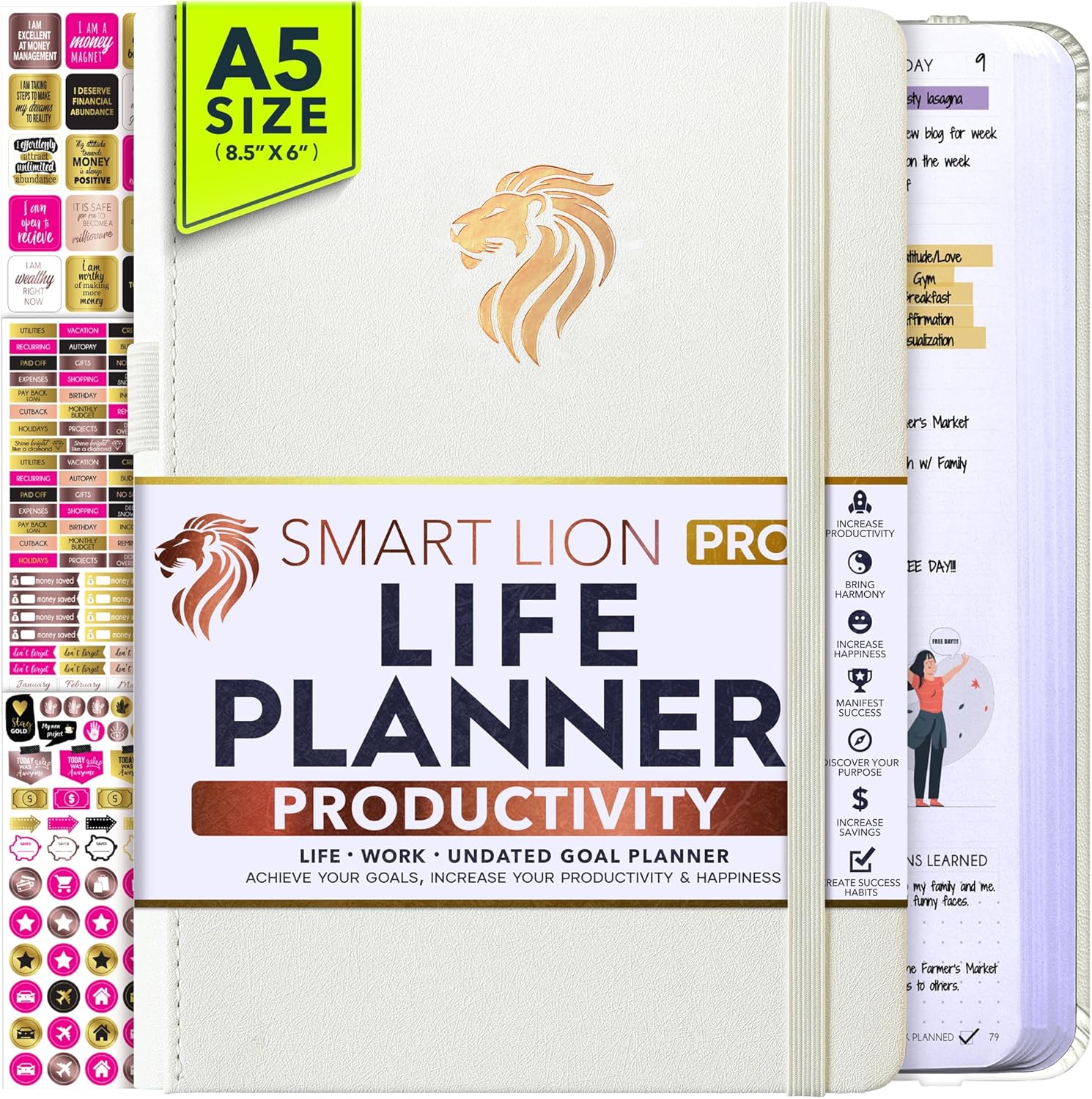 Life Planner - Undated Daily, Weekly & Monthly Planner with Budget Section | A 12 Month Journey to Increase Productivity & Happiness | Life Organizer & Gratitude Journal - Horizontal Format