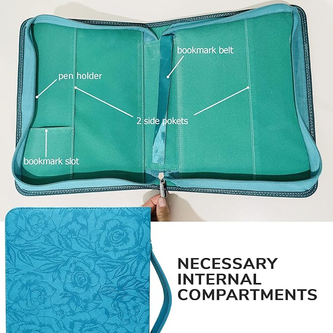 DEHITE Briefcase for Women – Leather Bible Carrying Bag Large Size – | Fits Book 7 x 10.1 x 1.9 IN | Pen Slots | Zippered Pocket | Premium Faux Leather – Green Bible Accessories Gifts