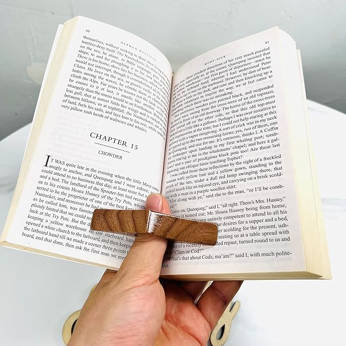 Handmade Walnut Wooden Book Page Holder - Novel Thumb Bookmark Gifts for Reading (Walnut, Large)