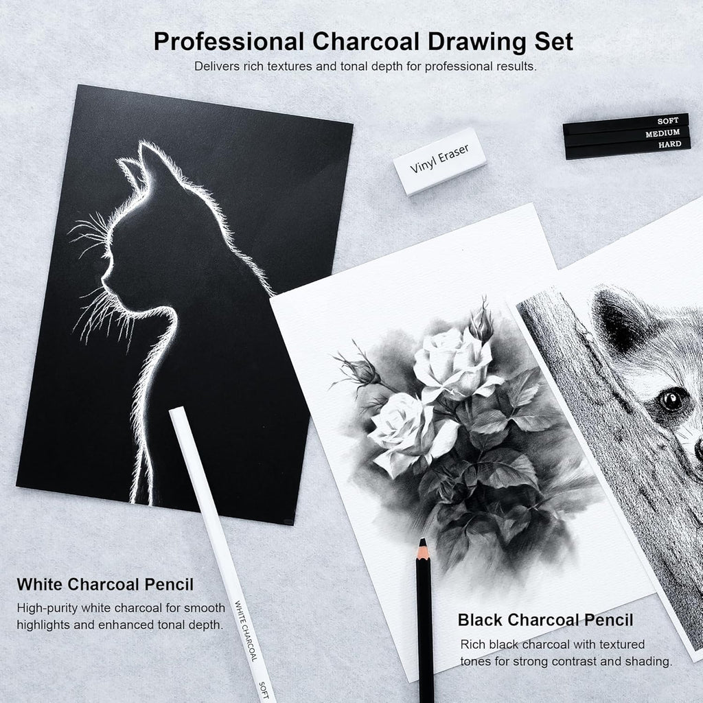 33 Piece Sketching Pencil Set - 5H to 14B Pencils, Charcoal Pencils, Charcoal Sticks,Graphite Sticks,Painting tools – drawing pencil set for Beginners, Artists, Students, Kids