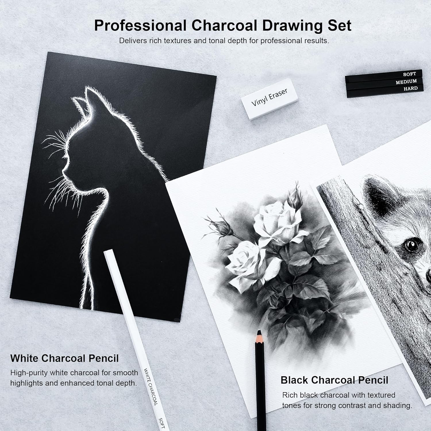 33 Piece Sketching Pencil Set - 5H to 14B Pencils, Charcoal Pencils, Charcoal Sticks,Graphite Sticks,Painting tools – drawing pencil set for Beginners, Artists, Students, Kids