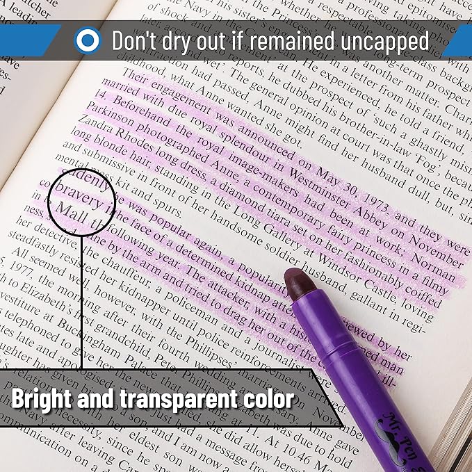 Mr. Pen No Bleed Gel Highlighter, Bible Highlighters, Purple, Pack of 4