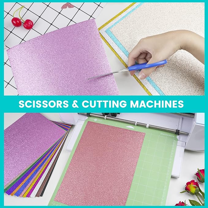 20 Sheets 300GSM HTVRONT Glitter Cardstock Paper - 10 Colors CardStock, A4 Colored Cards Glitter Paper for Craft, Birthday, Scrapbook, Wedding, Sparkly Card, Card Making (Glitter/20 Sheets)