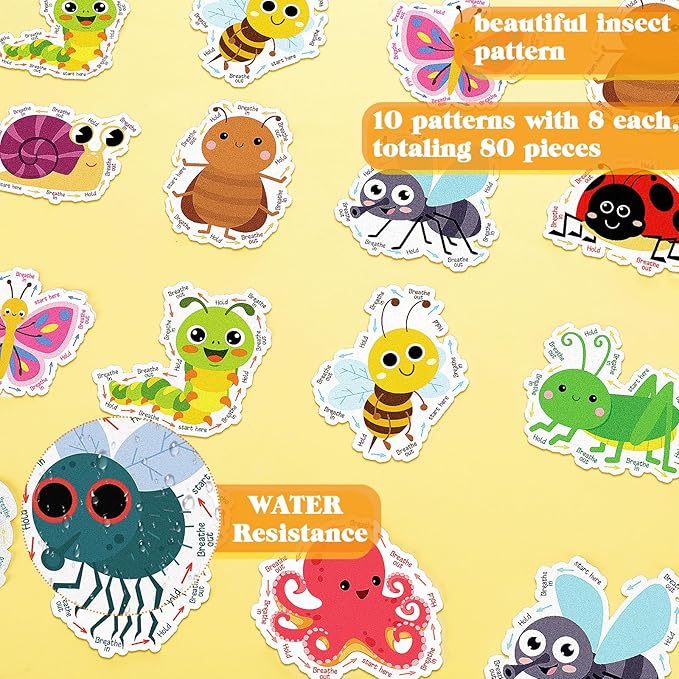 80 Pcs Anxiety Sensory Stickers with Inspirational Quotes Calm Textured Strips Relief Mental Health Stickers School Office Adhesive Sensory Tape Anti Stress Toys for Adults Teens (Retro)