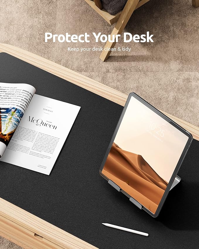 YSAGi Leather Desk Mat, Large Mouse Mat, Non-Slip Desk Pad Desk Protector Mat, Waterproof PU Leather Laptop Mat Table Mat Desk Writing Pad for Office and Home (90 x 43 cm, Black)