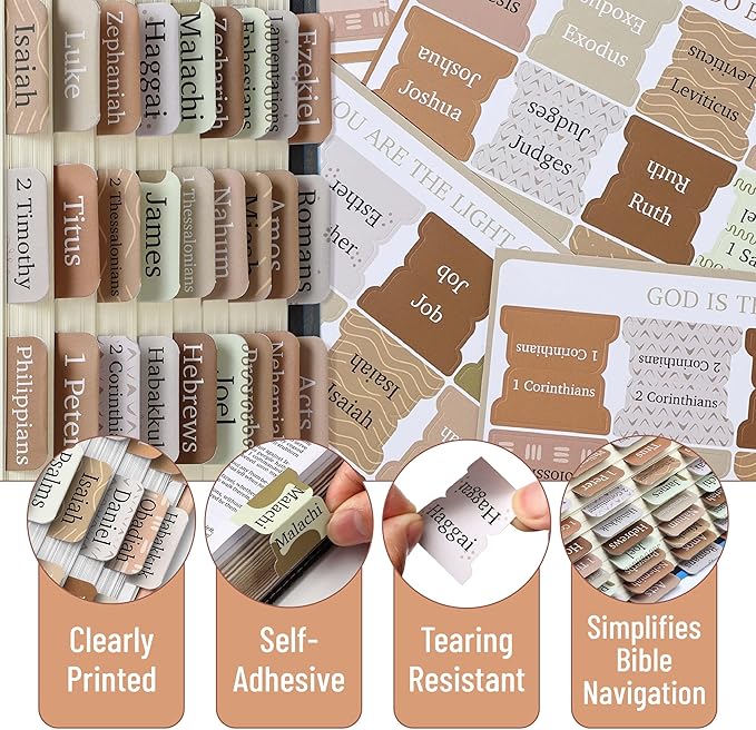 Mr. Pen- Bible Tabs, 75 Tabs, Coffee Palette, Laminated Bible Tabs for Women and Men, Bible Tabs for Study Bible, Bible Index Tabs, Bible Book Tabs, Bible Labels Tabs, Mr Pen Bible Tabs