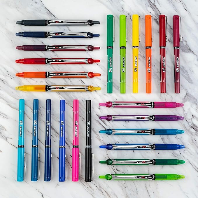 Pilot, Precise V5, Capped Liquid Ink Rolling Ball Pens, Extra Fine Point 0.5 mm, Assorted Colors, Pack of 12