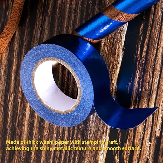 Solid Foil Washi Tape - Low Tack Self Adhesive Decorative Washi Tape Shiny Metallic Color - 3/5 Inch Wide and 66 FT Long Total, Blue