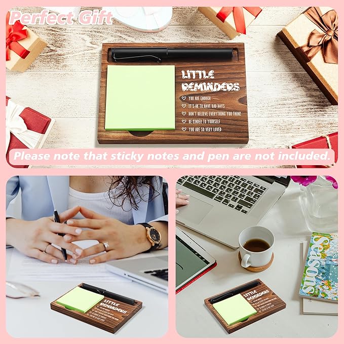 Little Reminders Sticky Note Holder Wooden Notepad & Pen Holder 6.5" x 4.7" Sticky Note Pad Holder Dispenser for Desk Work Motivational Gifts, NPA192