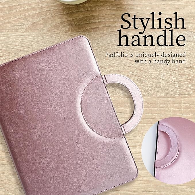 Elegant Portfolio Organizer with Handle, PU Leather Padfolio for Women/Men 13.5 x 10" with Cute Designed Notepad, Portfolio Binder for Business Class Interviews, Portfolio Bag, Portfolio Padfolio