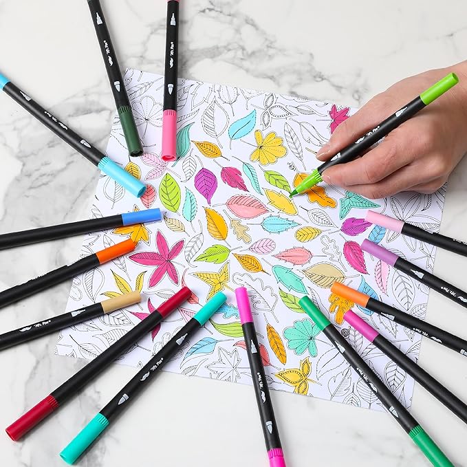 Mr. Pen- Dual Tip Brush Pens, 24 pcs, Assorted Color, Fine & Brush Tip Markers, Markers for Adult Coloring, Coloring Markers for Adults, Adult Coloring Markers, Brush Markers, Dual Tip Markers