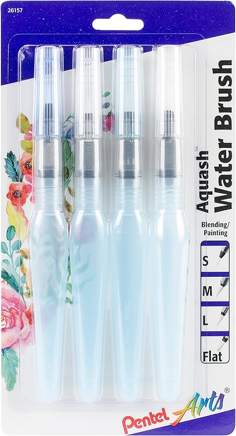 Pentel Arts Aquash Water Brush Assorted Tips, Pack of 4 (FRHBP4M)