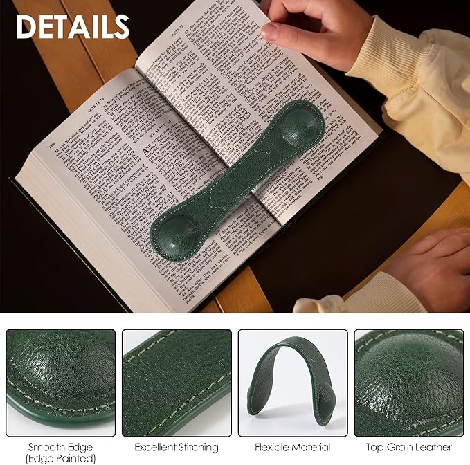 KINIVA Leather Weighted Bookmarks Book Weight Page Holder for Reading,Book Open Holder for Kids Adult,Gifts for Reader (01 Green)