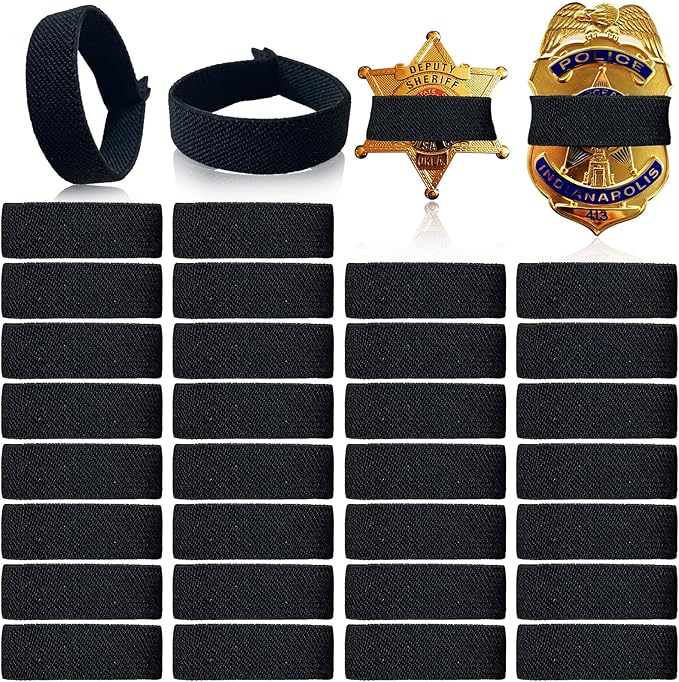 CREATRILL 30 Pack Black Police Mourning Band Stripe Police Officer Badge Shield Funeral Honor Guard Straps for Badge Size of 1.4" to 2.4"