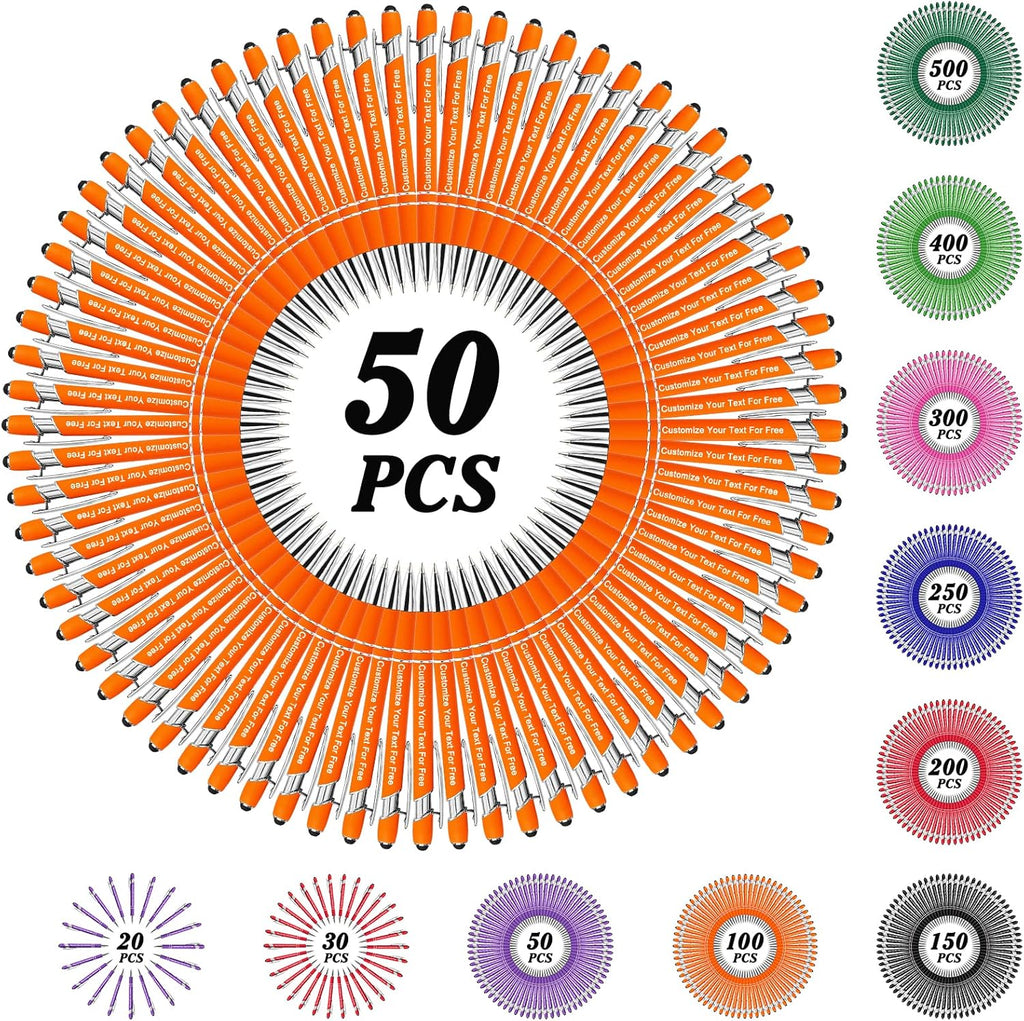 Max 500 Pcs Personalized Pens Bulk, Custom Pens with Free Engraving, Customized Stylus Tip Ballpoint Pen with Your Name Massage Text for School Office Business Graduation Anniversaries-50 Packs