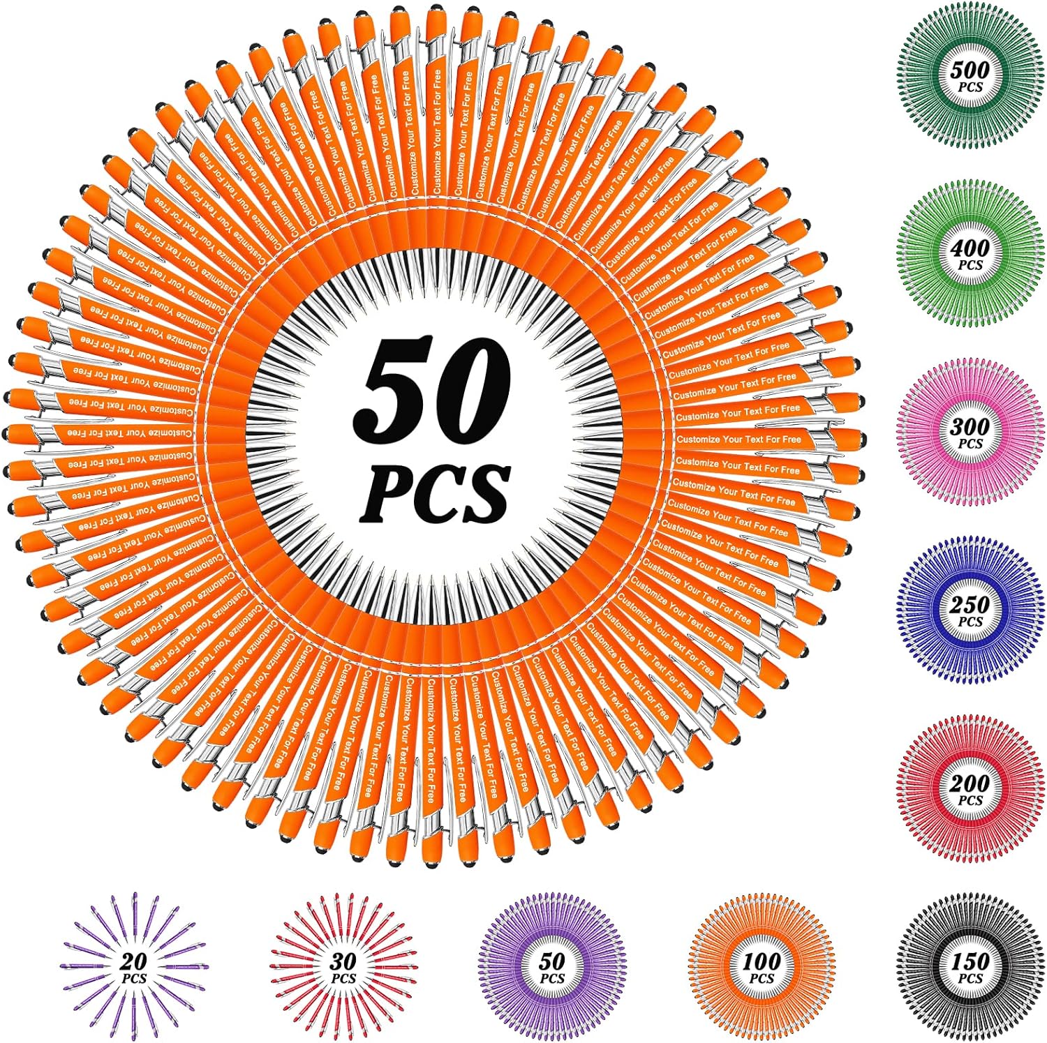 Max 500 Pcs Personalized Pens Bulk, Custom Pens with Free Engraving, Customized Stylus Tip Ballpoint Pen with Your Name Massage Text for School Office Business Graduation Anniversaries-50 Packs