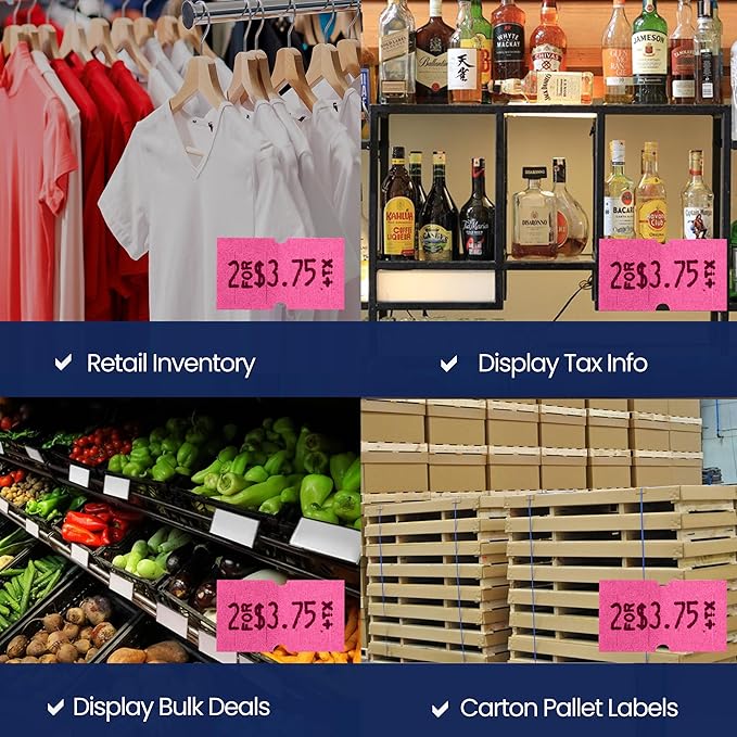 Perco 1 Line Fluorescent Pink Labels - 32 Rolls, 4 Sleeves, 32,000 Blank Price and Date Gun Labels for Perco 1 Line Price and Date Guns - Made in USA
