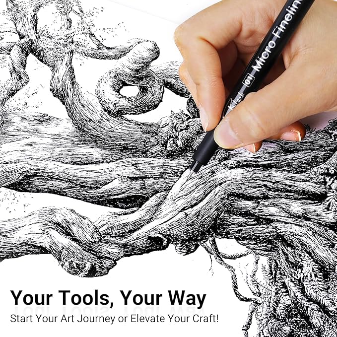KERIFI Micro Fineliner Drawing Pens for Artists, 16 Black Fine Liner Markers, Waterproof Archival Ink Multiliner Pens, Technical Mandala Zentangle Book Accessories, Art Supplies Stuff Gifts for Adults