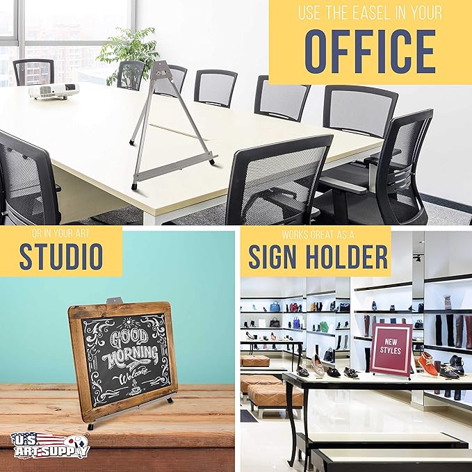 U.S. Art Supply 15" High Aluminum Tabletop Display Easel (Pack of 4) - Collapsible Folding Frame, Portable Artist Tripod Stand - Holds Canvas, Paintings, Books, Presentations, Photos, Pictures, Signs