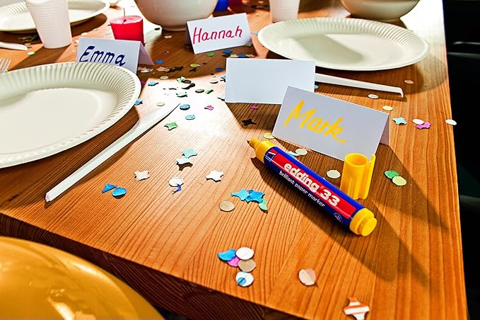 edding 33 brilliant paper marker - blue - 1 waterproof permanent marker - chisel nib 1-5 mm - vibrant colours - lightfast marking on paper, card, cardboard, plastic, metal and glass