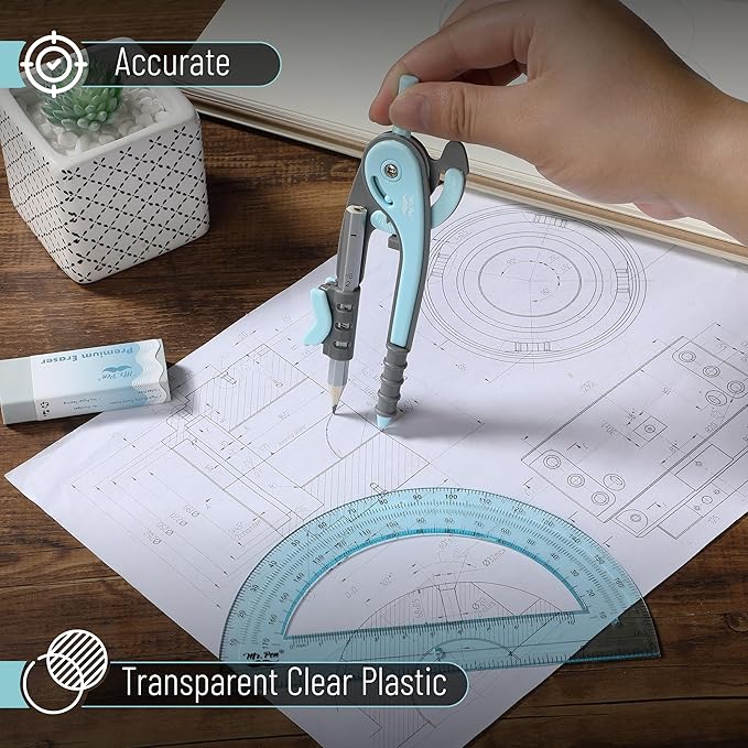 Mr. Pen- Compass and Protractor Set, Sky Blue, Compass Geometry Tool, Protractor and Compass Set, Compass Drawing Tool, Drawing Compass, Geometry Compass, Math Compass for Geometry
