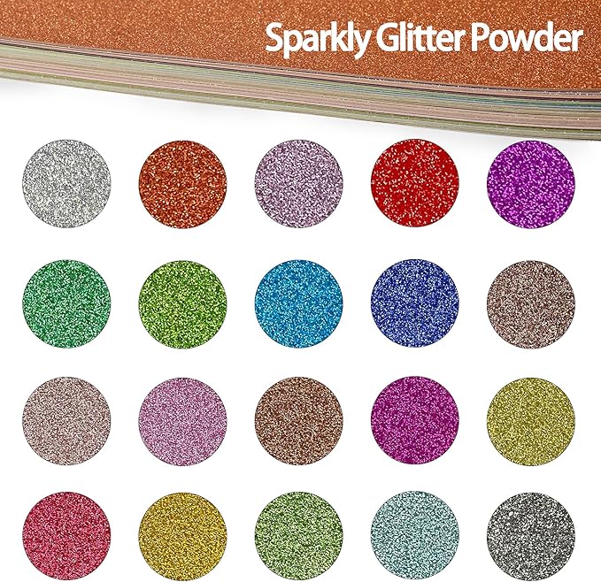 Simetufy Glitter Cardstock, 40 Sheets in 20 Colors, Premium Cardstock for Cricut, Crafts and DIY Projects, Sparkly Paper for Card Making, 250 GSM