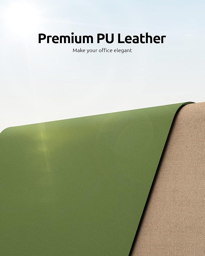 YSAGi Leather Desk Protector, Office Mat, Large Mouse Pad, Non-Slip PU Leather Blotter, Laptop Desk, Waterproof Writing Pad for Office and Home (Green, 31.5" x 15.8")