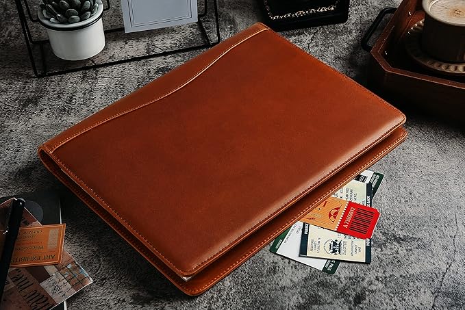 Personalized Leather Portfolio for Men, Engraved Leather Clipboard Portfolio Binder, Custom Leather Resume Padfolio for Women, Christmas Gift for His/Her (Notepad, Brown-Custom)