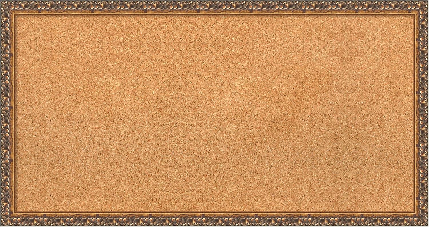 Amanti Art Natural Cork Board for Wall, 18x34 Vision Board with Bronze Frame, Medium Corkboard Office Decor for Home Organization, Traditional Corkboard Pinboard to Display Items for Home