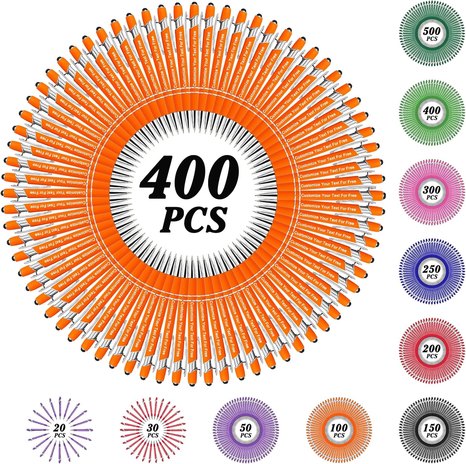 Max 500 Pcs Personalized Pens Bulk, Custom Pens with Free Engraving, Customized Stylus Tip Ballpoint Pen with Your Name Massage Text for School Office Business Graduation Anniversaries-400 Packs