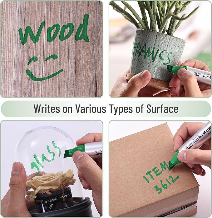 Mr. Pen- Jumbo Permanent Markers, 4 Pack, Green, Chisel Tip, Large, Huge Poster Markers