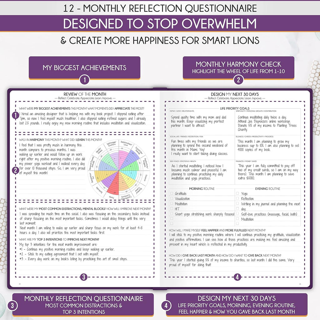 Life Planner - Undated Daily, Weekly & Monthly Planner with Budget Section | A 12 Month Journey to Increase Productivity & Happiness | Life Organizer & Gratitude Journal - Horizontal Format