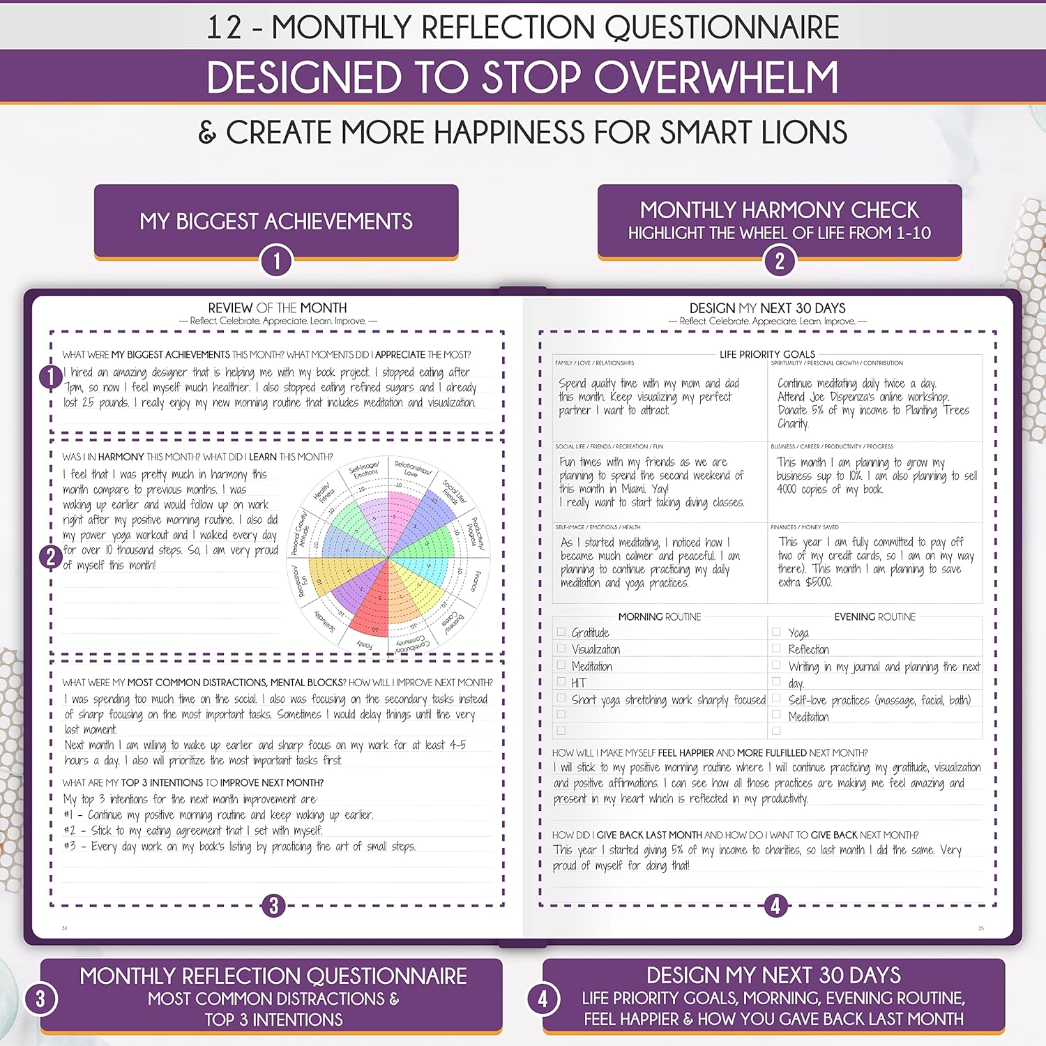 Life Planner - Undated Daily, Weekly & Monthly Planner with Budget Section | A 12 Month Journey to Increase Productivity & Happiness | Life Organizer & Gratitude Journal - Horizontal Format