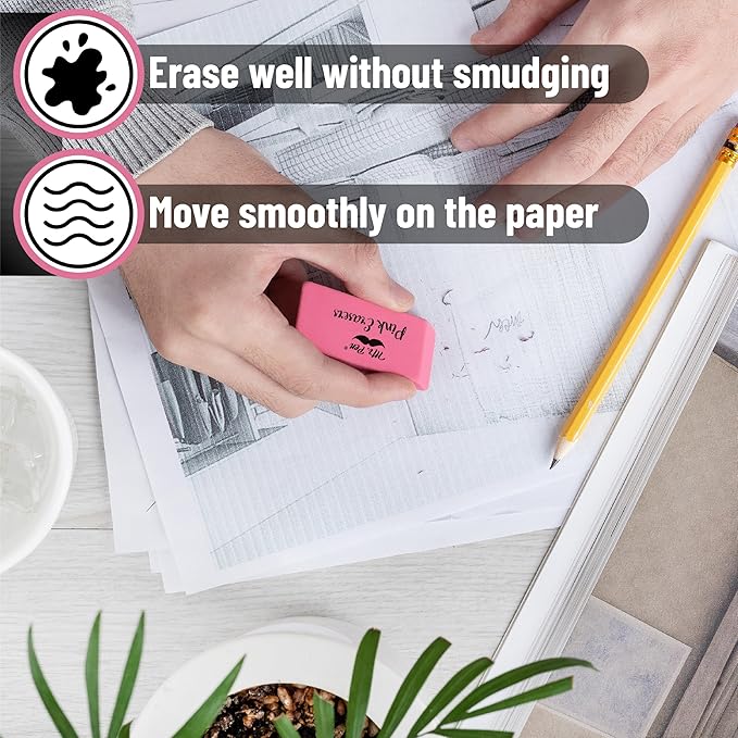 Mr. Pen- Pink Pencil Eraser, 48 Pack, Mr Pen Erasers for Pencils, Large Eraser, Block Erasers for School