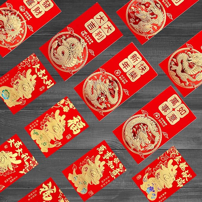 48 Pcs Chinese Red Envelopes 2024 Lucky Money Envelopes Hong Bao Red Pocket Envelope for Money Year of the Dragon 2024 Gifts for Spring Festival Wedding Birthday