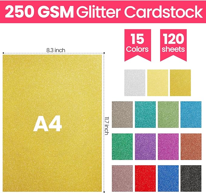 Zhanmai 240 Pcs Cardstock Paper 8.5 x 11 Inch Colored and Glitter Cardstock 250 Gsm Assorted Card Stock for DIY Scrapbooking Card Making Art for Birthday Wedding Party Craft Decoration