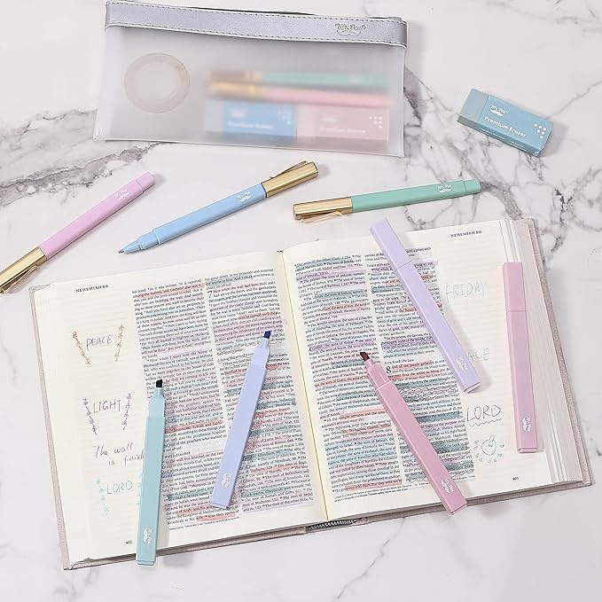 Mr. Pen- Aesthetic Highlighters and Pens No Bleed, 12 Pack, Morandi Color Bible Highlighters for Bibles, Bible Pens