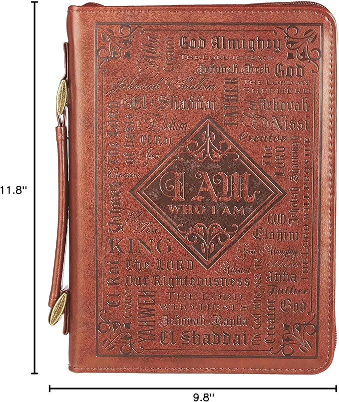 Christian Art Gifts Men's Classic Bible Cover Names of God Exodus 34:6, Brown Faux Leather, Large