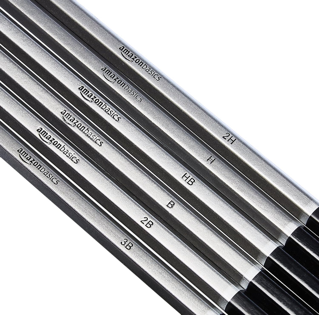 Amazon Basics Sketching and Drawing Art Pencil Kit, Artist Supplies with Pencils, Erasers, Sharpener, Charcoal, Black, White, 17 Piece Set