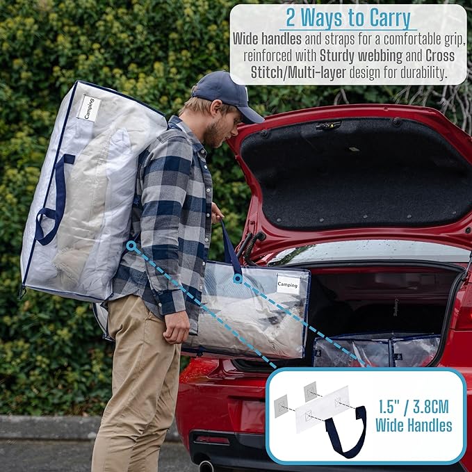 VENO 2 Pack Moving Bags w/Backpack Straps, Moving Boxes & Storage Bins Alternative, Packing Supplies, Camping Accessories Totes for Storage, Dorm Room Essentials Storage Bags (Clear, 2 Pack)