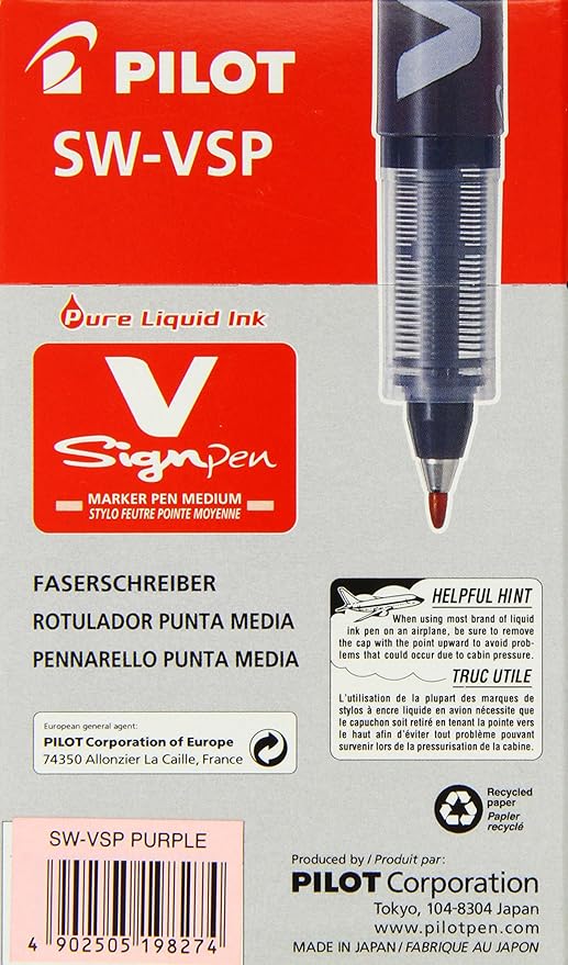 Pilot V Sign Pen Liquid Ink 2.0 mm Tip - Violet, Box of 12