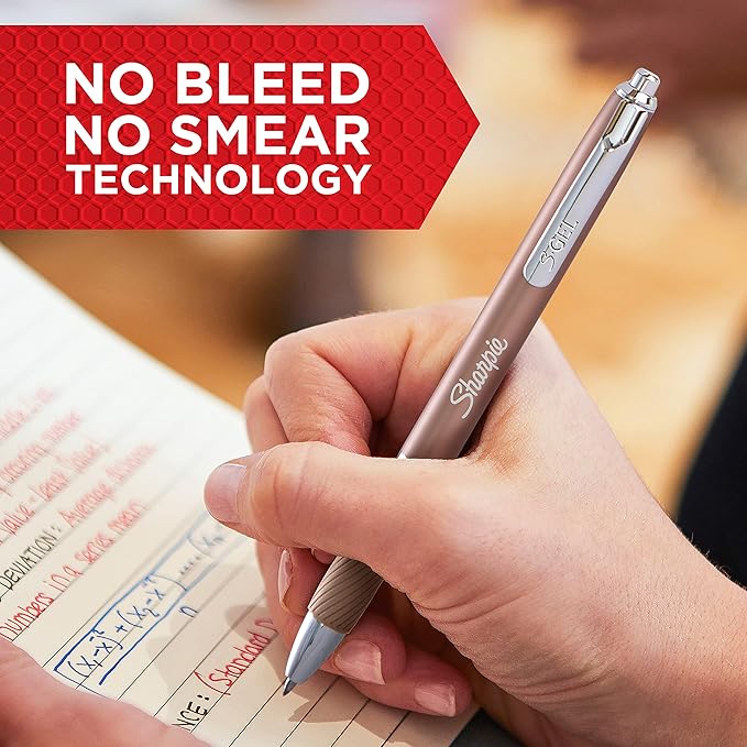 Sharpie S-Gel, Gel Pens, Sleek Metal Barrel, Gunmetal, Medium Point (0.7mm), Black Ink, 4 Count