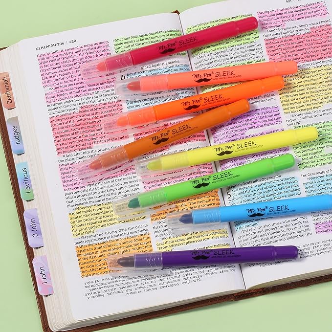 Mr. Pen No Bleed Gel Highlighter, Bible Highlighters, Assorted Colors, Pack of 8, Fluorescent Gel Highlighters