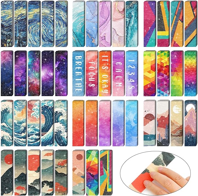 50PCS Calm Strips for Anxiety Sensory Stickers Calm Stickers for Relieve Adults Kids Teens Fidgets Stress Office&Classroom Supplies Anxiety Relief Items with Tactile Textured Surface Patterns(Multi)