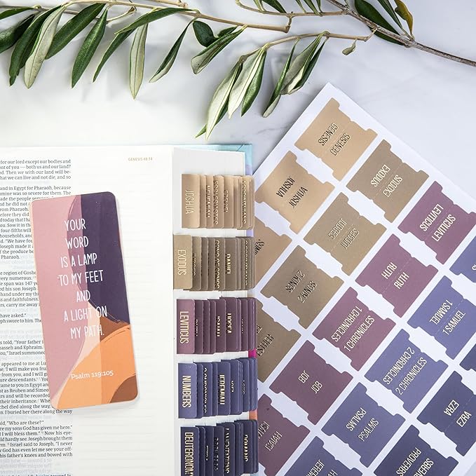 DiverseBee Laminated Bible Tabs (Gold Embossed Lettering), Bible Study Journaling Supplies, Bible Book Tabs, 73 Bible Tabs for Women and Men, Includes 4 Blank Tabs (Olive)