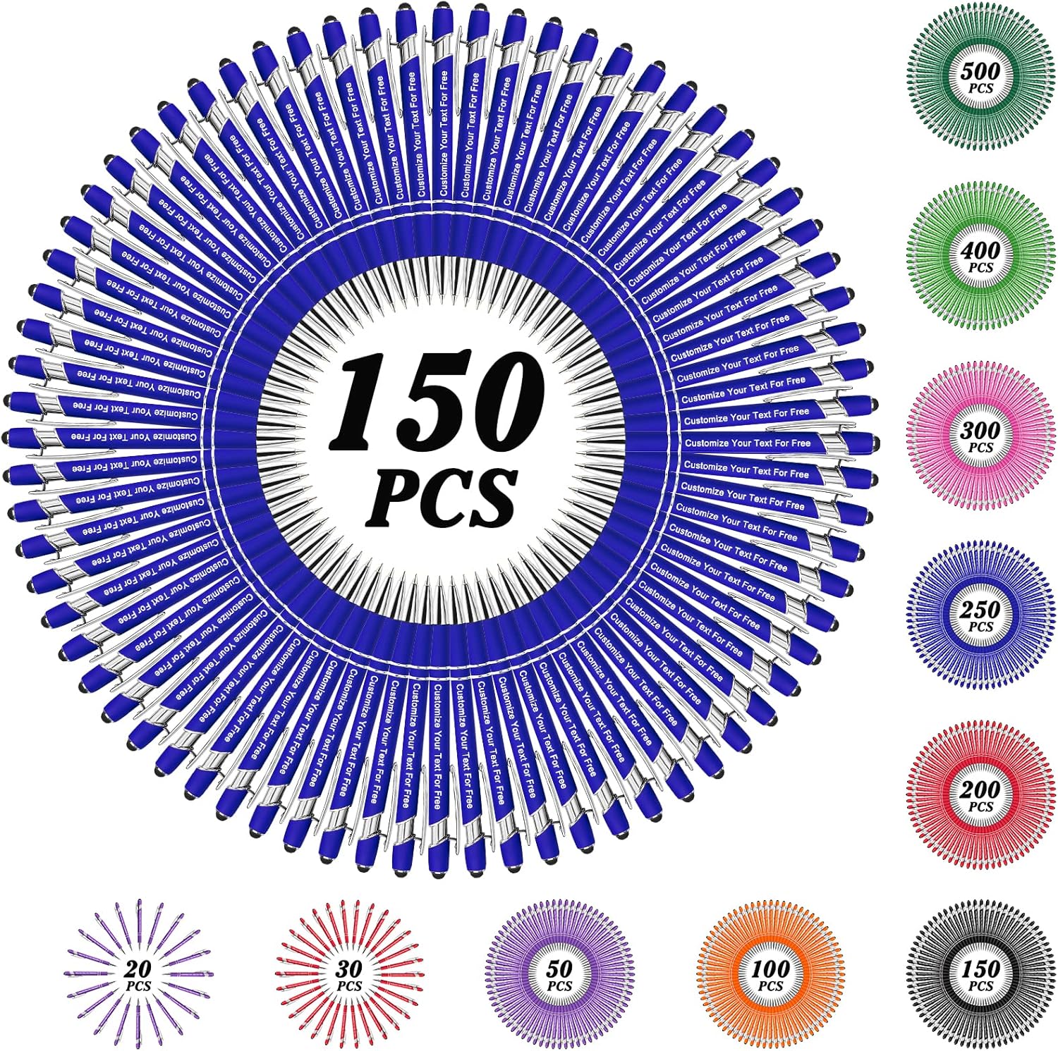 Max 500 Pcs Personalized Pens Bulk, Custom Pens with Free Engraving, Customized Stylus Tip Ballpoint Pen with Your Name Massage Text for School Office Business Graduation Anniversaries-150 Packs